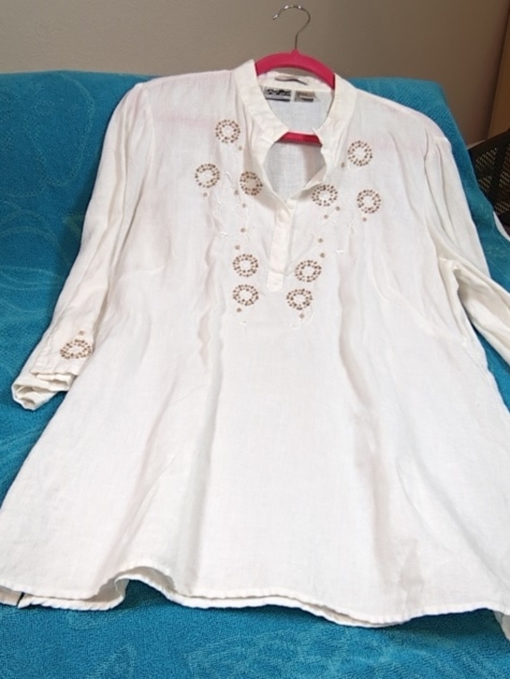 Women's White Embroidered Split-Neck Tunic